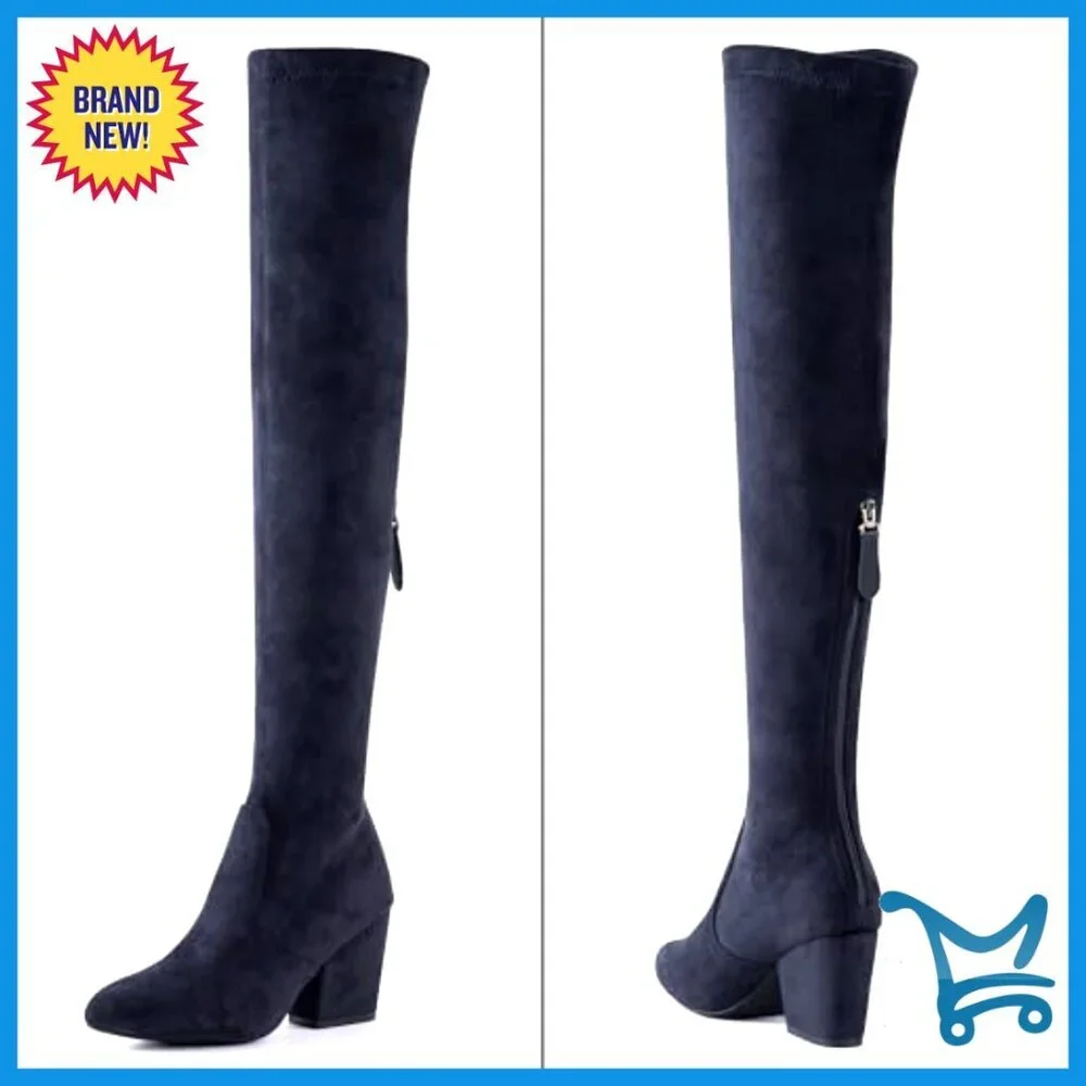 Women's Over the Knee Boots Suede Block Heel Pointed Toe Winter